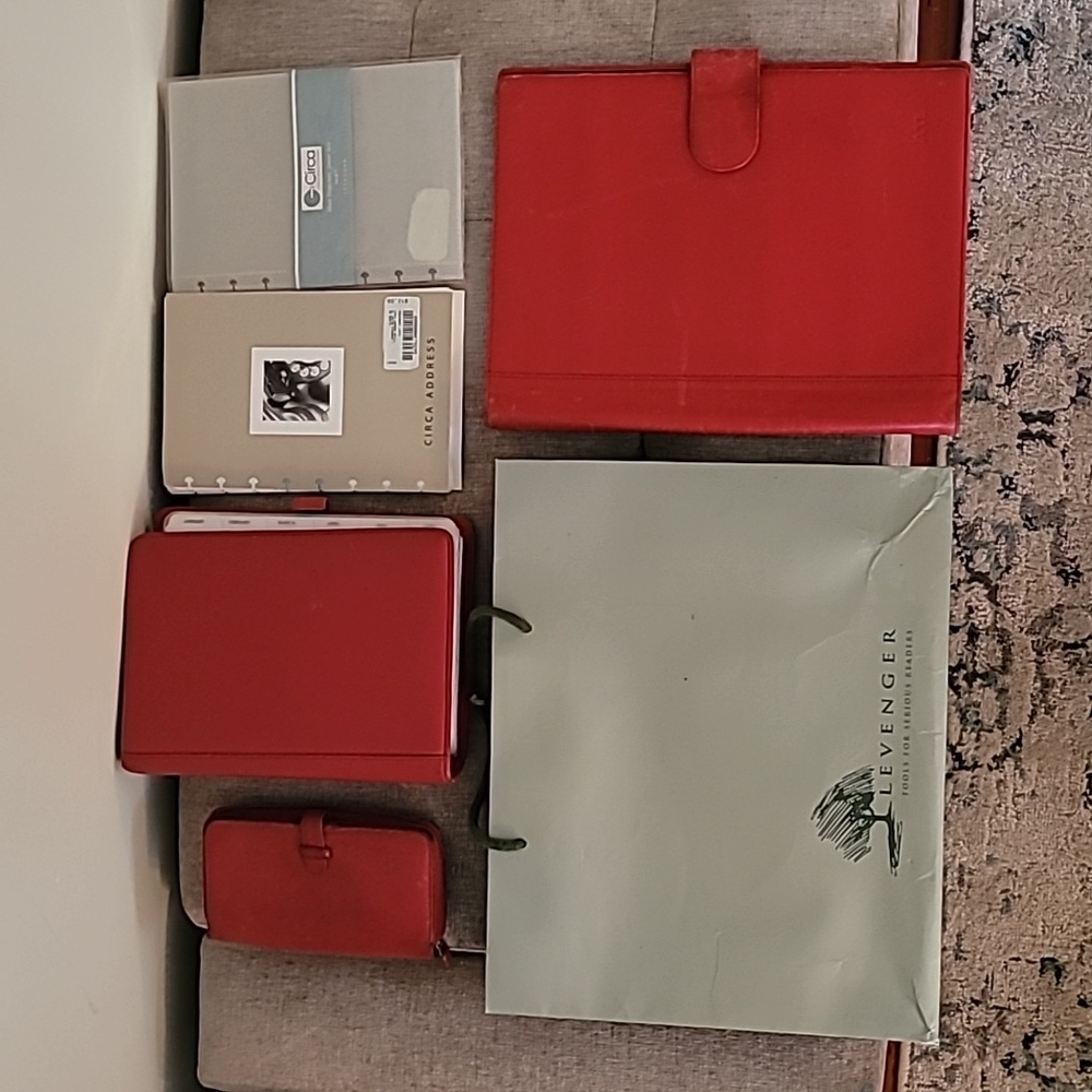 Levenger Red Leather Agenda folio with matching leather note pad binder